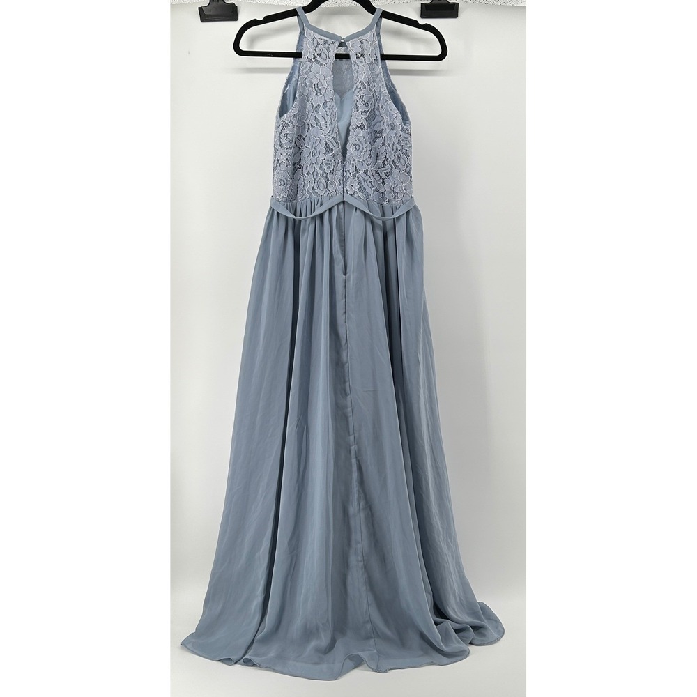 JJ's House Steel Blue Lace Halter Maxi Dress Wedding Occasion Junior 14 NWT - Picture 6 of 12